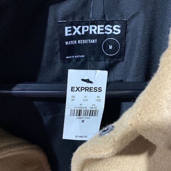 Express Coat Mens Medium Tan Wool Blend Water Resistant Minimalist *Runs Small* - Picture 3 of 7